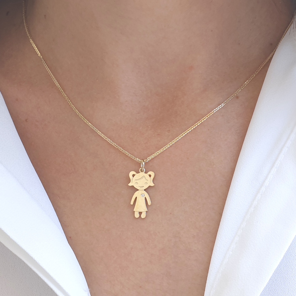 14k gold sweet baby girl pendant with a small diamond