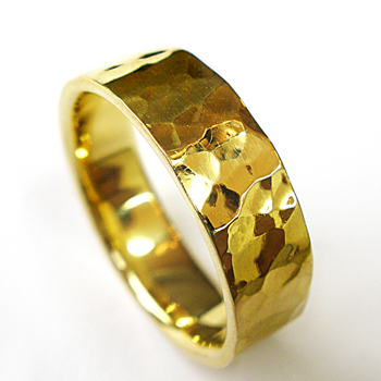 Hammered Finished Carved Band Wedding Ring 14k Gold
