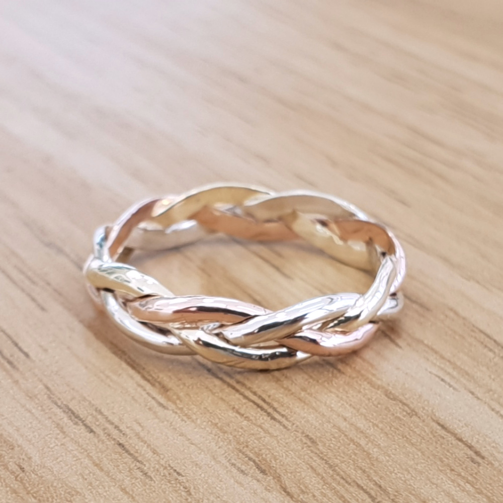 Three Gold Colors Braided Ring
