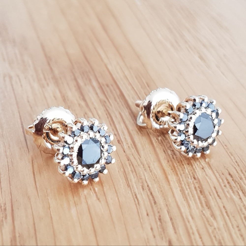 Antique Style Black Diamond Earrings