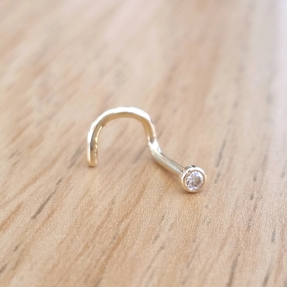 Modern Diamond Solitaire 14k Gold Nose Ring