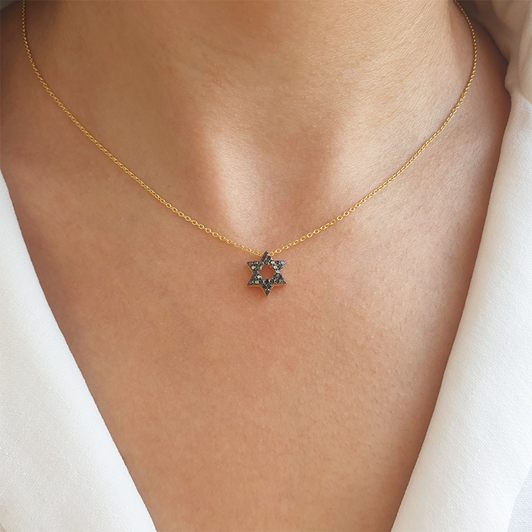 14K Gold 0.21ctw Star of David Black Diamond Pendant