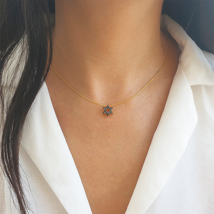 Realistic picture of 14K Gold 0.21ctw Star of David Black Diamond Pendant