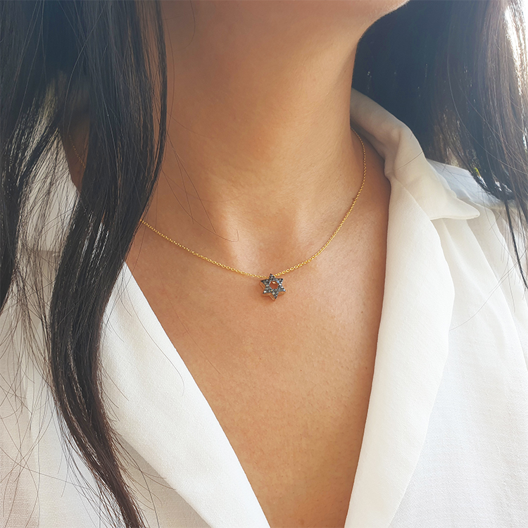 Additional image of  14K Gold 0.21ctw Star of David Black Diamond Pendant