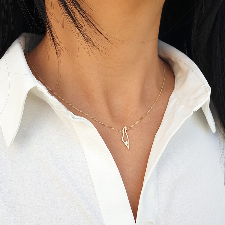 Additional image of Delicate Israel Map Necklace / choker / collar