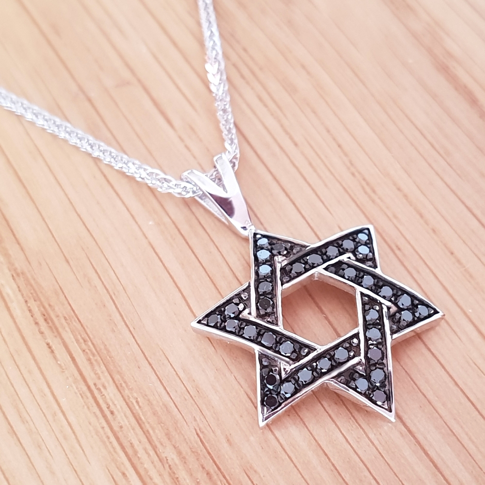 14k Gold 0.25ctw Black Diamond Star of David Pendant, 1.7cm