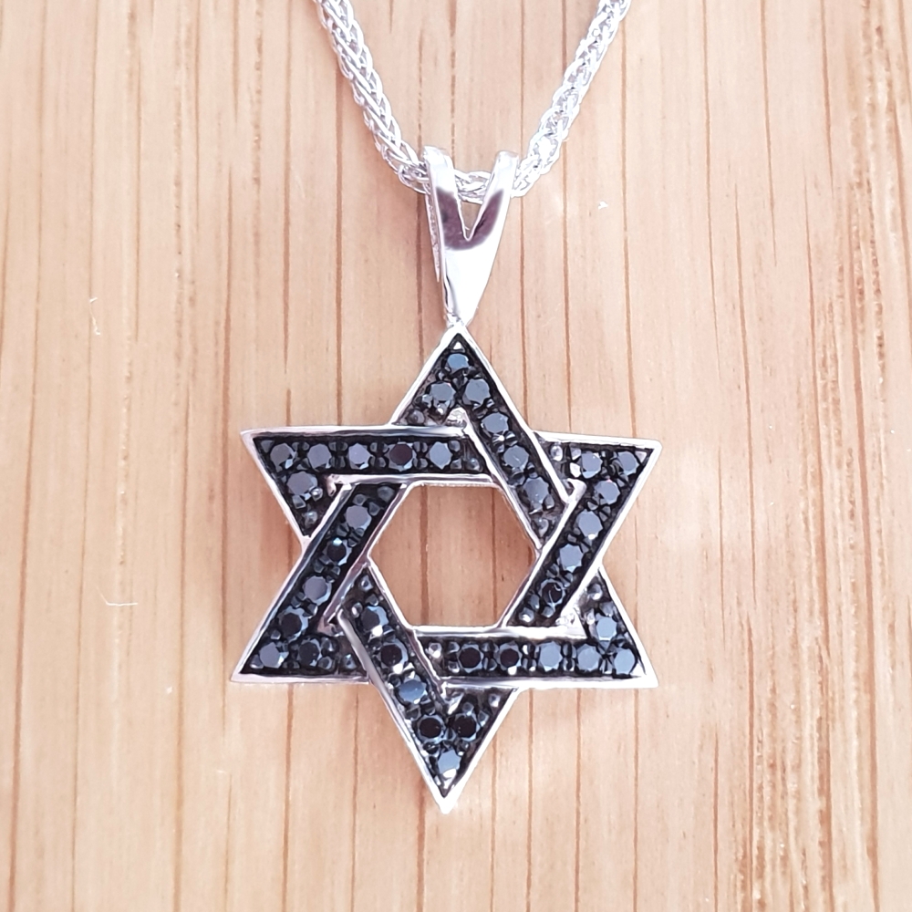 Realistic picture of 14k Gold 0.25ctw Black Diamond Star of David Pendant, 1.7cm