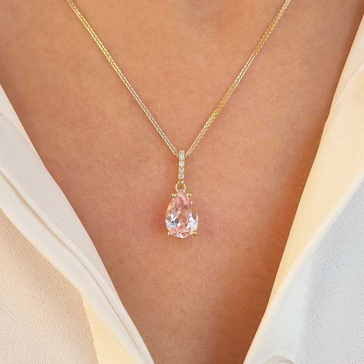 Morganite Teardrop Pendant with Diamonds