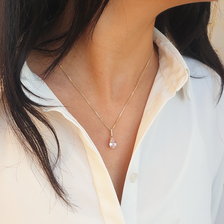 Realistic picture of Morganite Teardrop Pendant with Diamonds