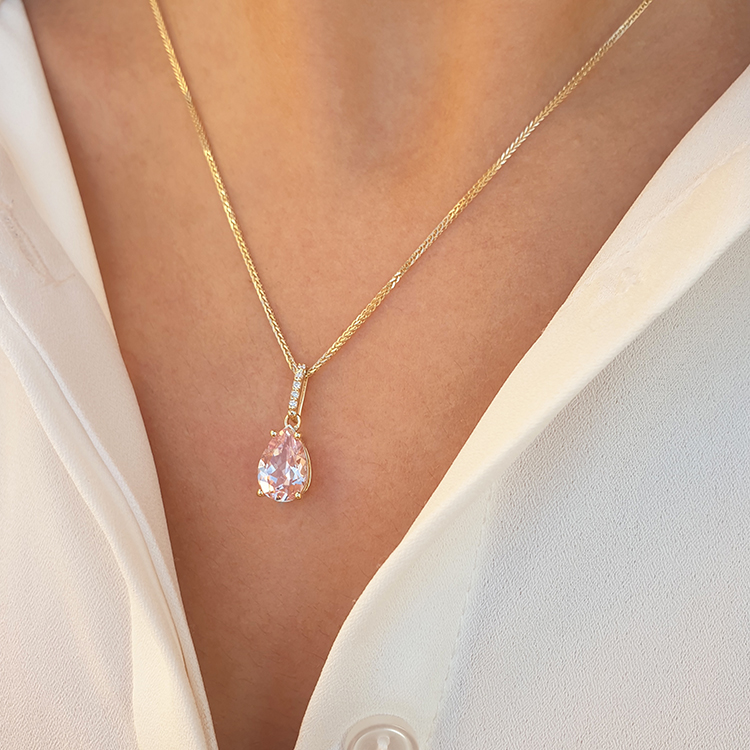 Additional image of Morganite Teardrop Pendant with Diamonds