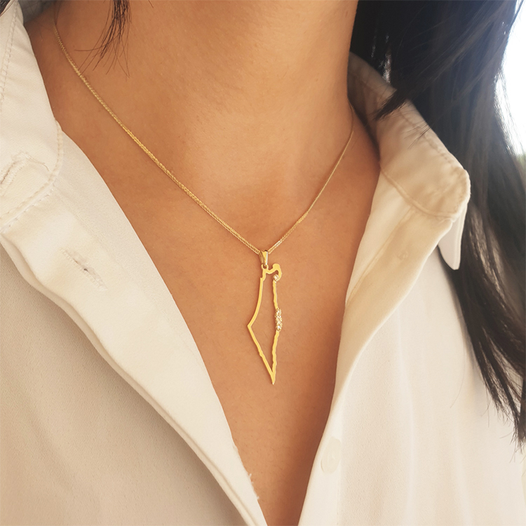 Realistic picture of Diamond-Studded Map of Israel Pendant - Handcrafted Unique Design