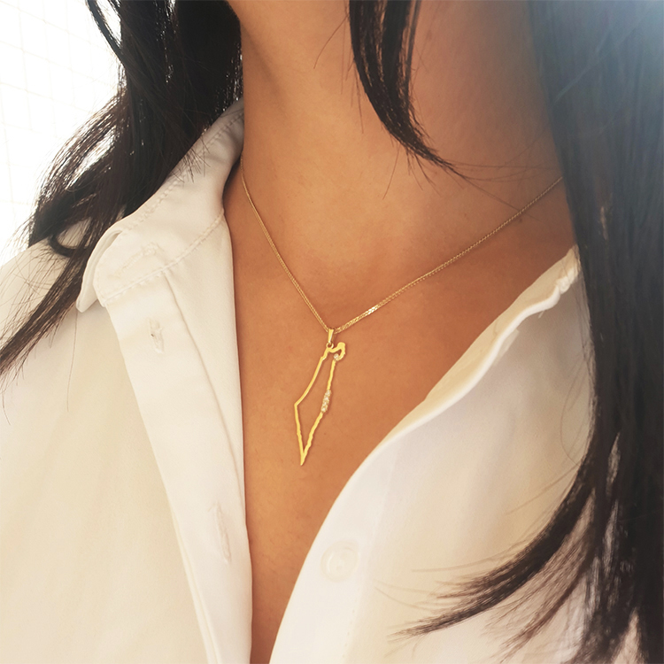 Additional image of Diamond-Studded Map of Israel Pendant - Handcrafted Unique Design