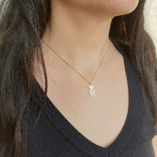Realistic picture of Diamond 0.05ctw Mother's Little Girl Initial Pendant in 14k Gold
