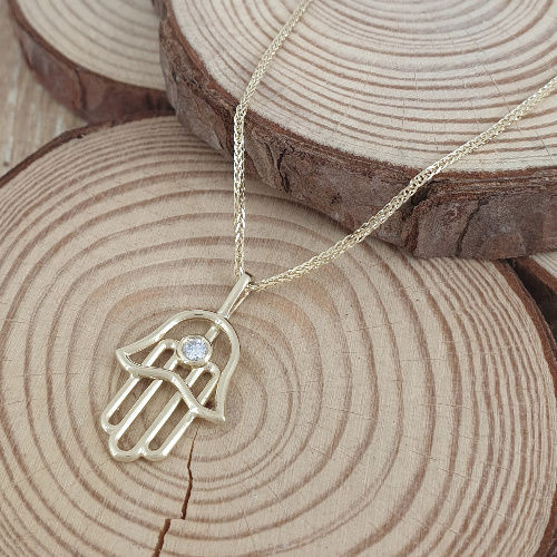 14k Gold Handmade Style Hamsa Diamond Pendant