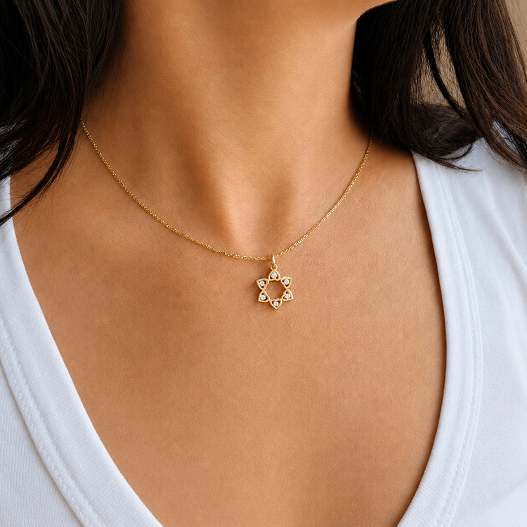 Additional image of  14K Gold 0.18ctw Six Hearts Star of David Diamond Pendant
