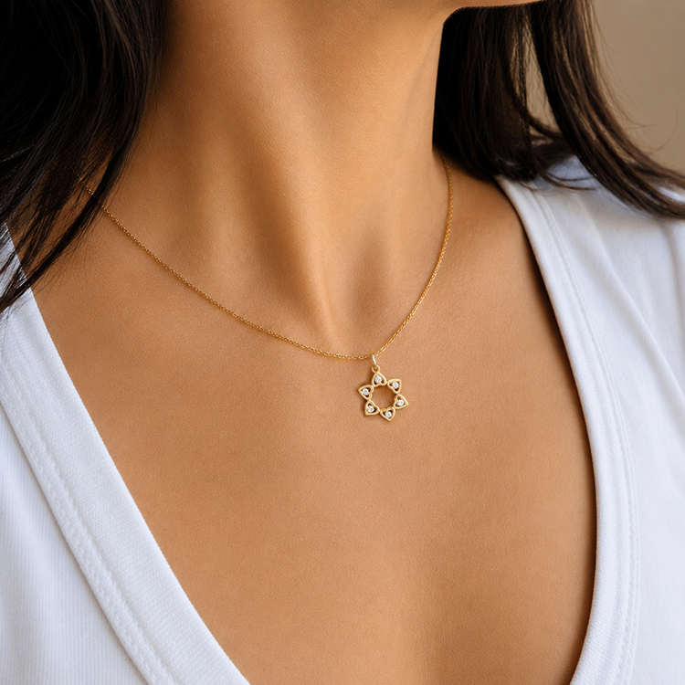 Additional image of  14K Gold 0.18ctw Six Hearts Star of David Diamond Pendant