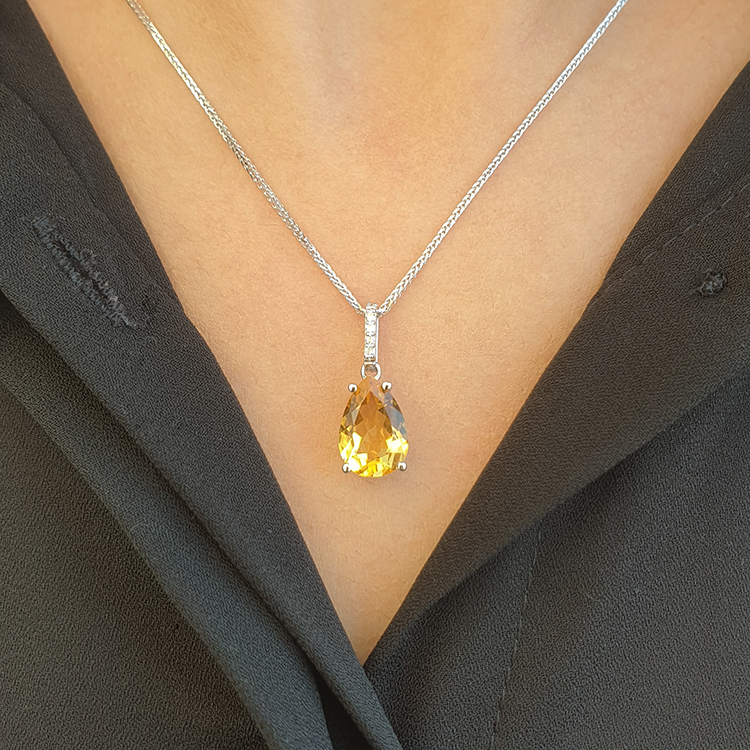 Citrine Teardrop Pendant with Diamonds