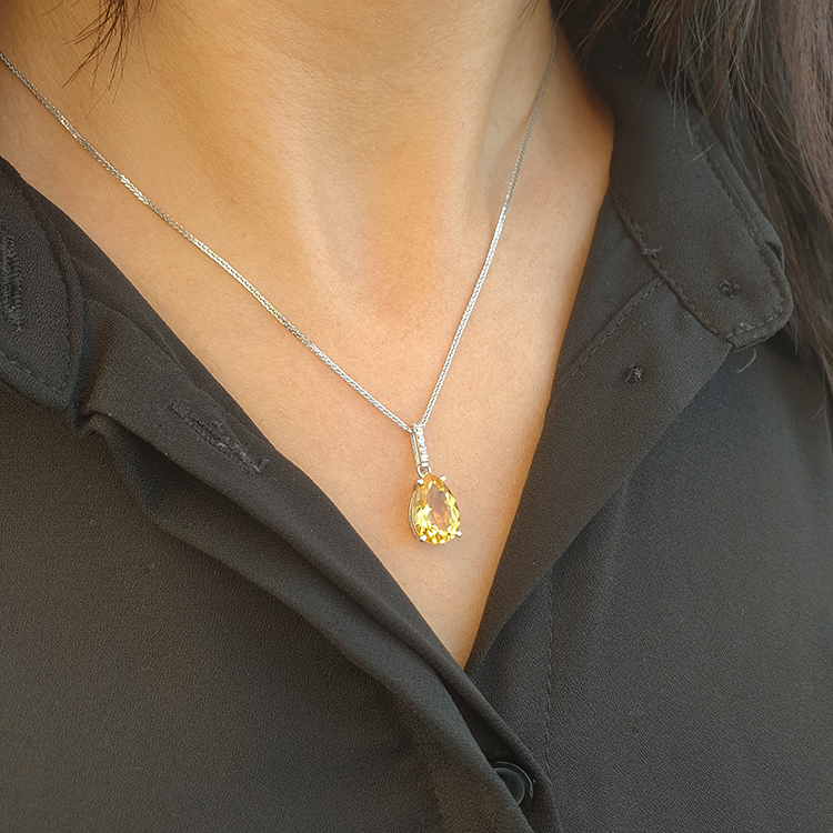 Realistic picture of Citrine Teardrop Pendant with Diamonds
