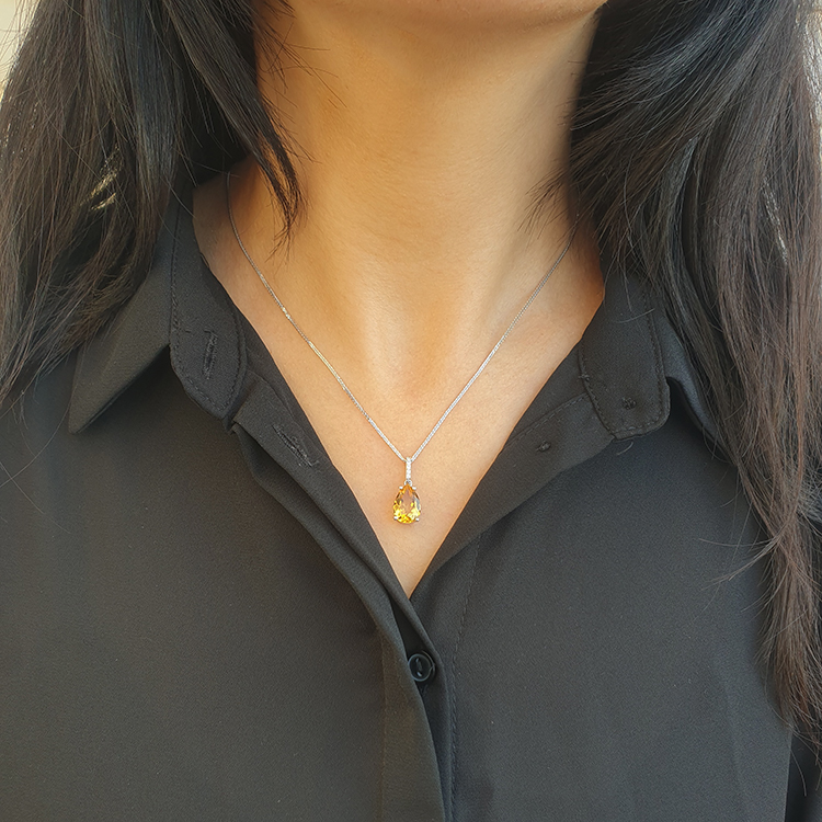 Additional image of Citrine Teardrop Pendant with Diamonds