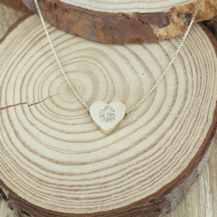 Additional image of  Real Gold Diamond Heart Letter Pendant