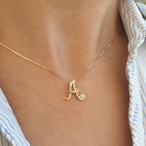 Designed Initial Letter Pendant with a Diamond - Customizable