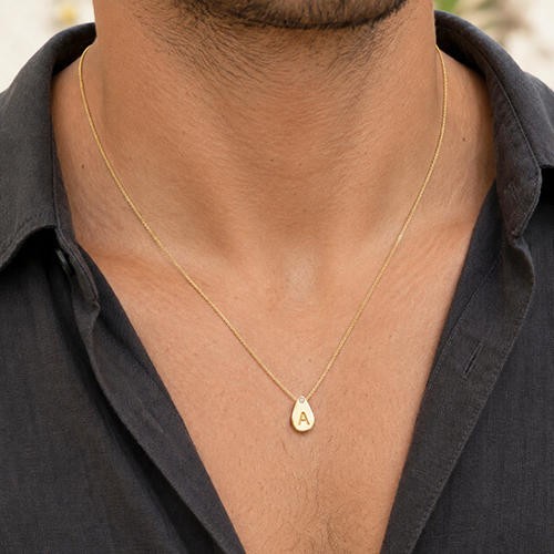 Additional image of  Solid Gold Pear Drop Initial Diamond Pendant for Men and Women