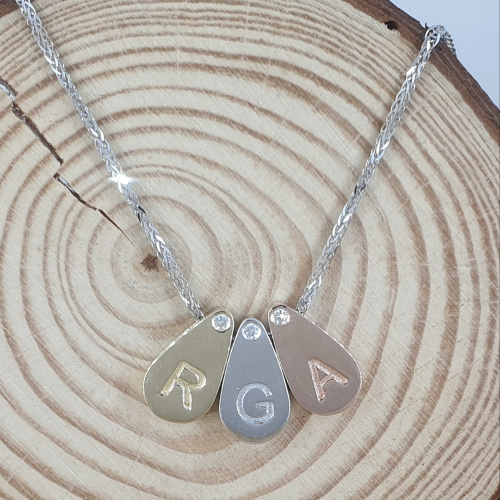 Additional image of  Solid Gold Pear Drop Initial Diamond Pendant for Men and Women
