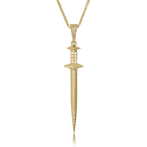 14K Gold 0.08ct Diamond Gibeons Sword Wish Amulet