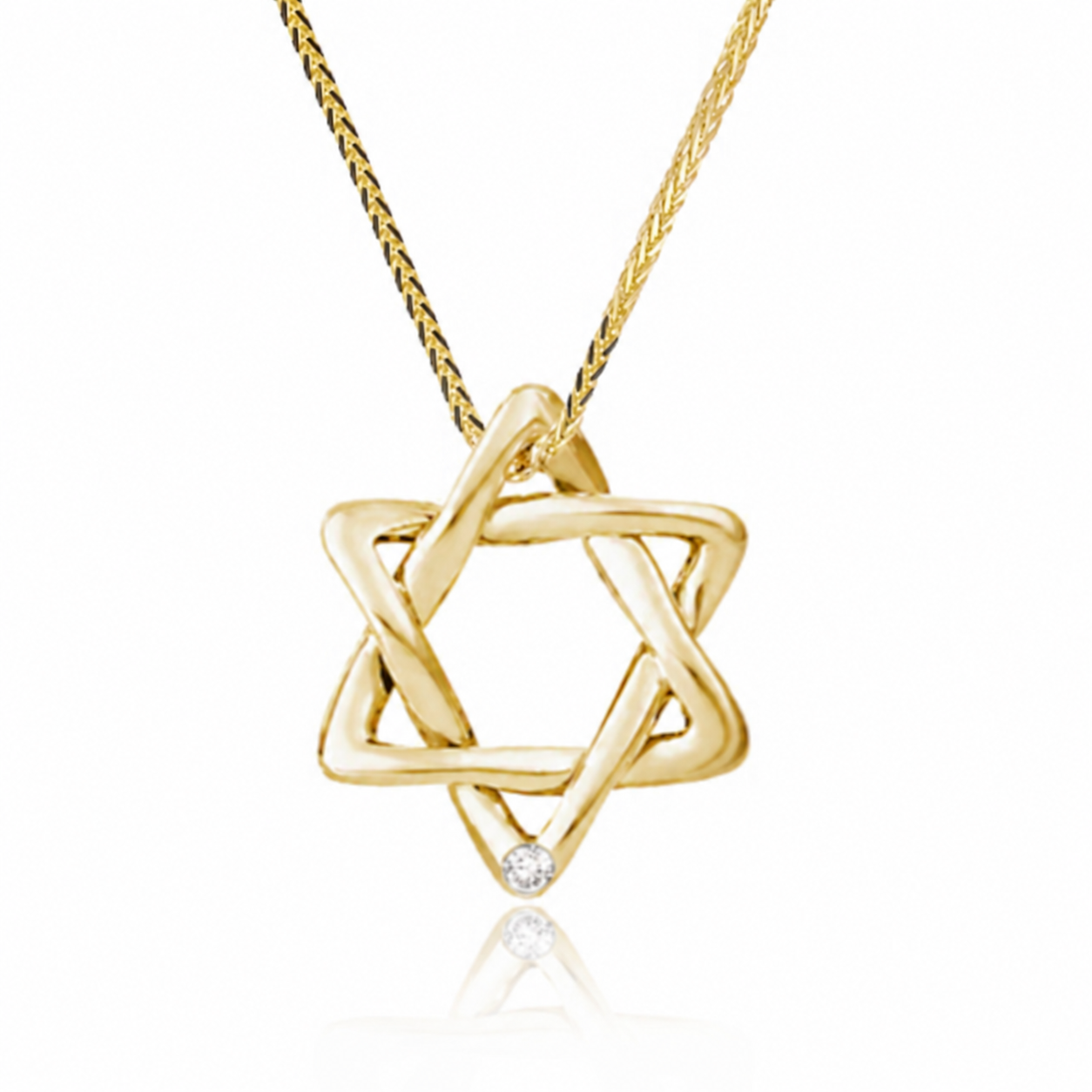תליון מגן דוד תלת מימד מזהב אמיתי משובץ יהלום, 1.7סמ