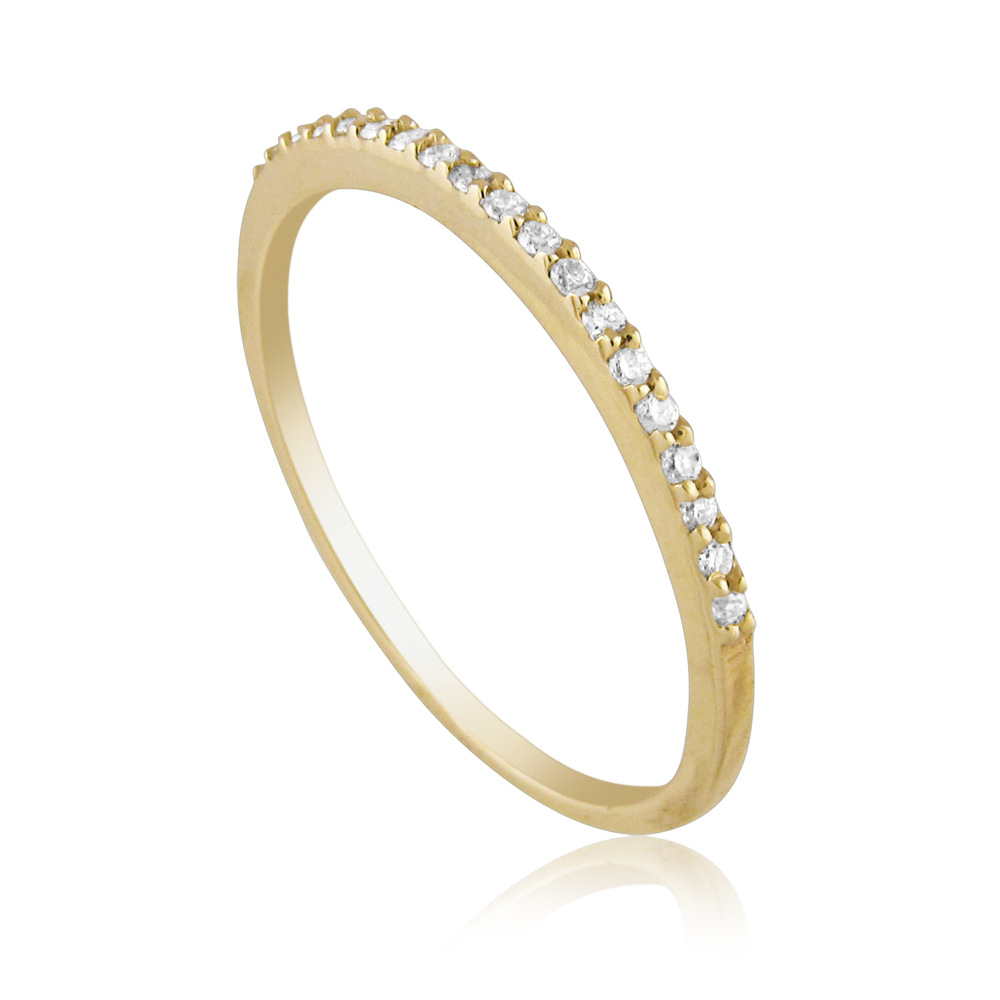 A semi-wedding ring studded with a row of diamonds