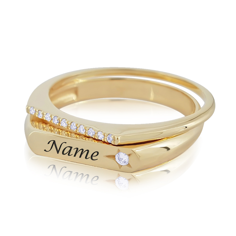Star Setting Personalized Name Ring and Diamond Ring Set