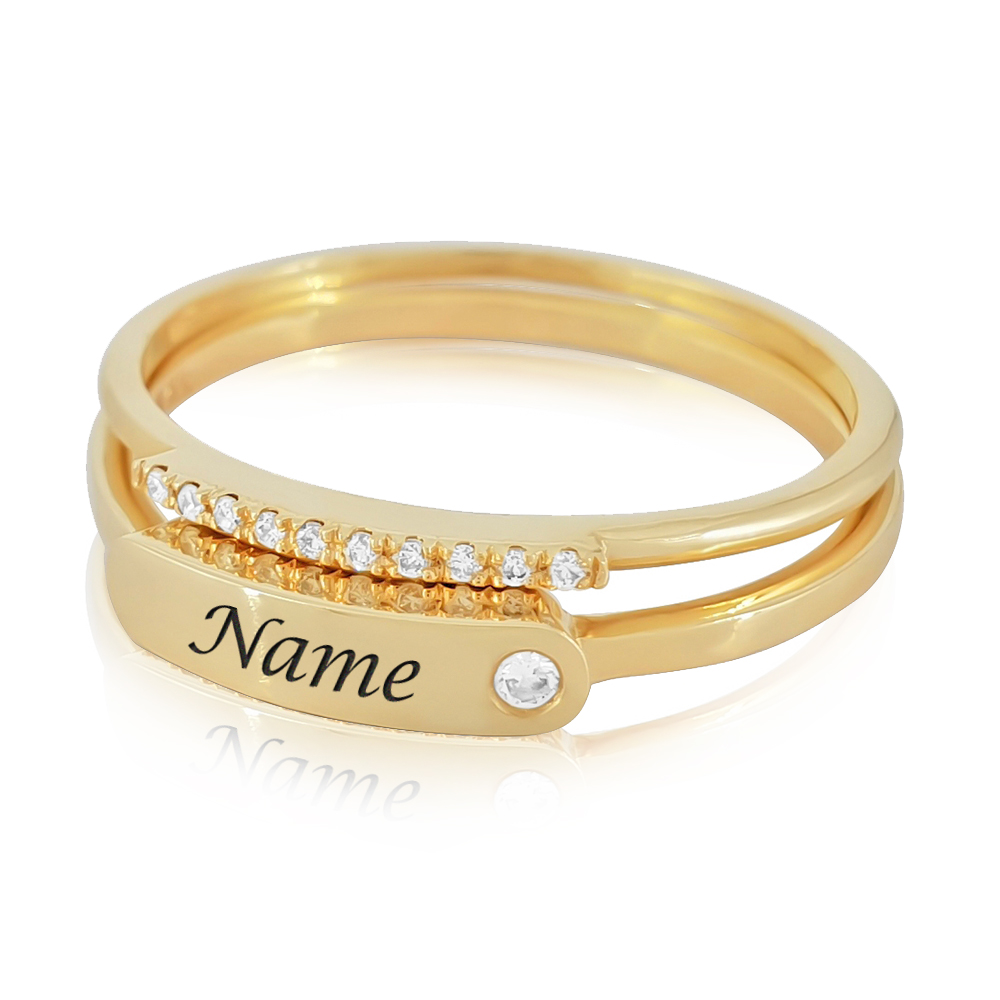 Personalized Name Ring and Diamond Ring Set