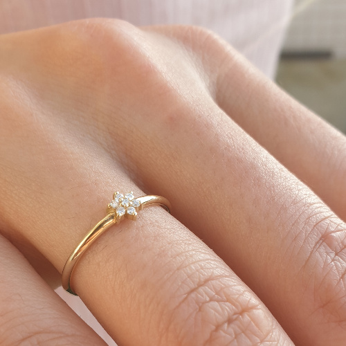 14k Gold, Seven Diamonds Floral Diamond Engagement Ring