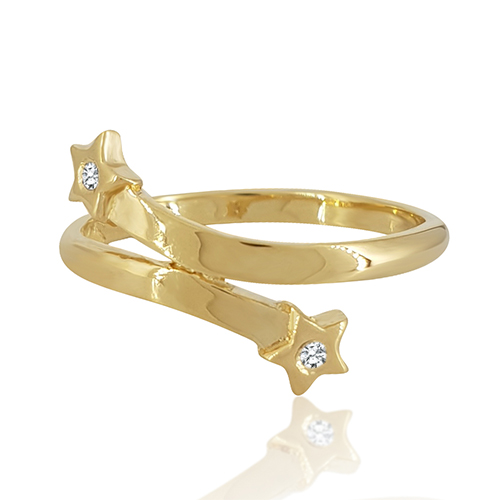 Realistic picture of Personalized 14k Gold Diamond Stars Ring