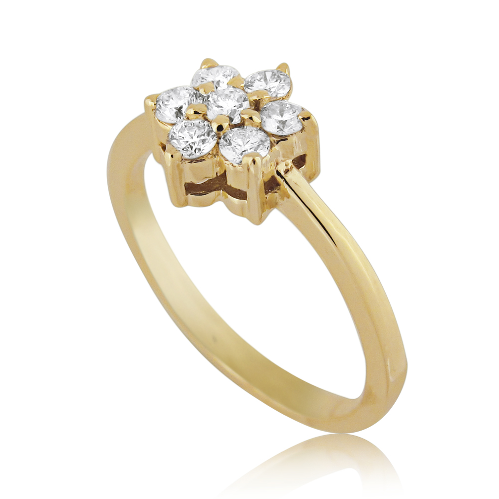 14K Gold 0.35ctw Diamond 7 Stones Flower Shape Cluster Ring