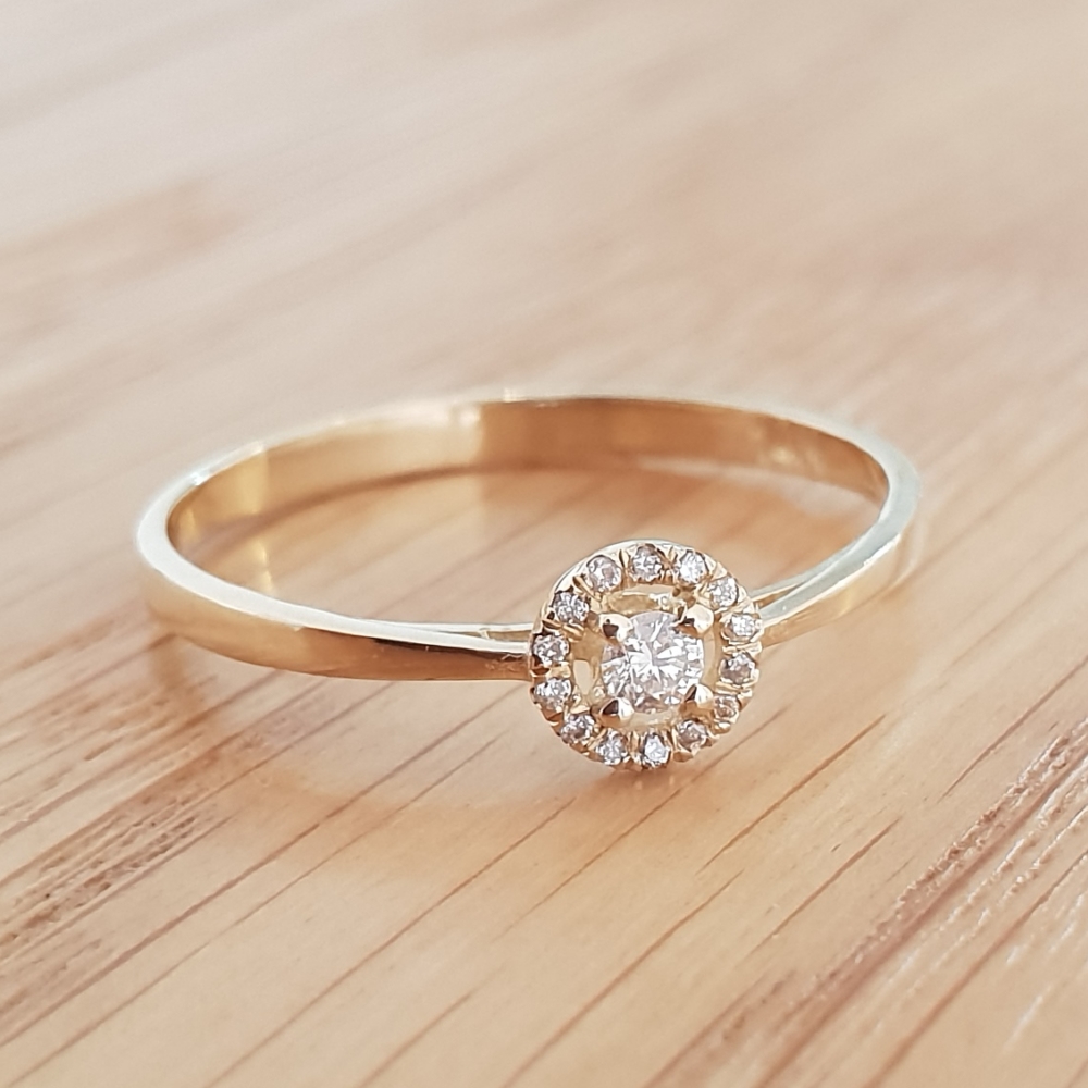 Realistic picture of Diamond Petite Halo Engagement Ring in 14k Gold