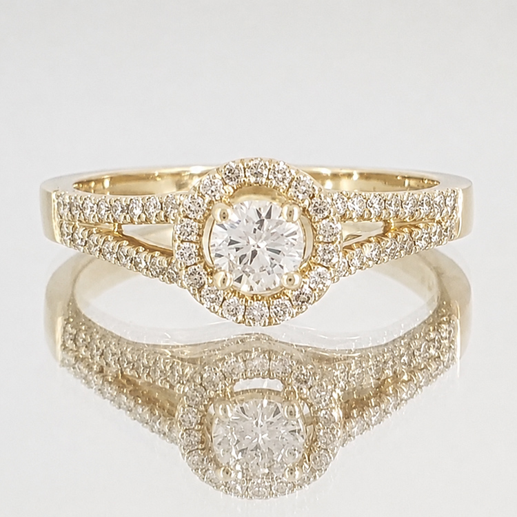 Realistic picture of Real Gold Engagement Ring with 0.50 Carat Diamonds and Double Rows
