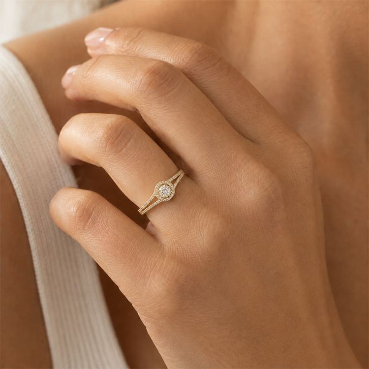 Additional image of  Real Gold Engagement Ring with 0.50 Carat Diamonds and Double Rows