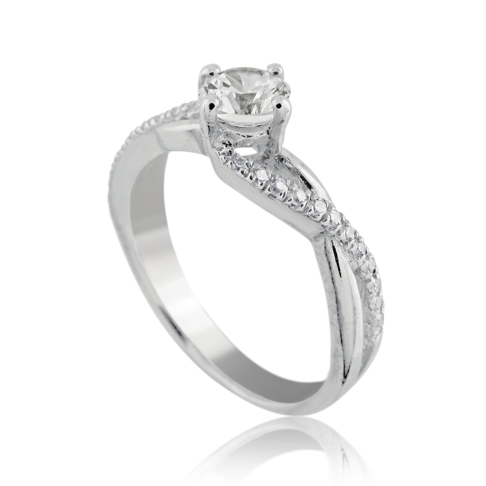 טבעת אירוסין עם טווסיט מיוחד משובצת יהלומים בצדדים