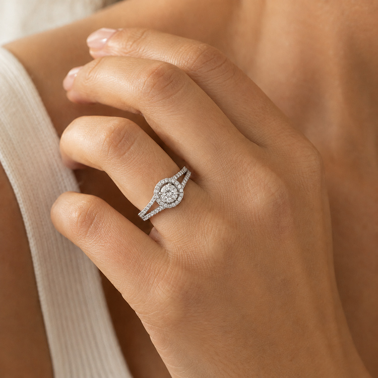 Additional image of  Real Gold Engagement Ring with 0.71 Carat Diamonds and Double Rows