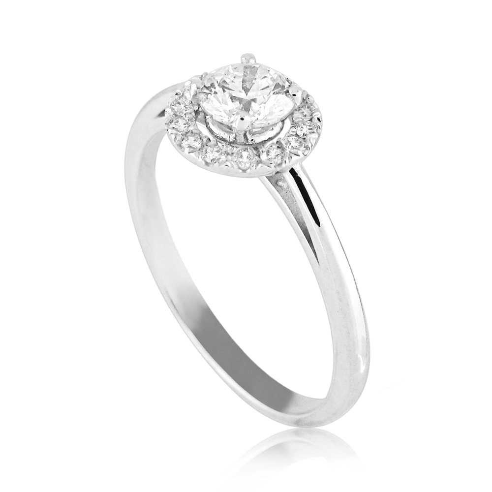 Halo Style Engagement Ring With A Circle Of Diamonds 