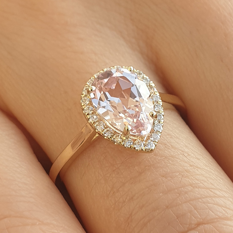 14k Gold Pear Shape Morganite Diamond Ring