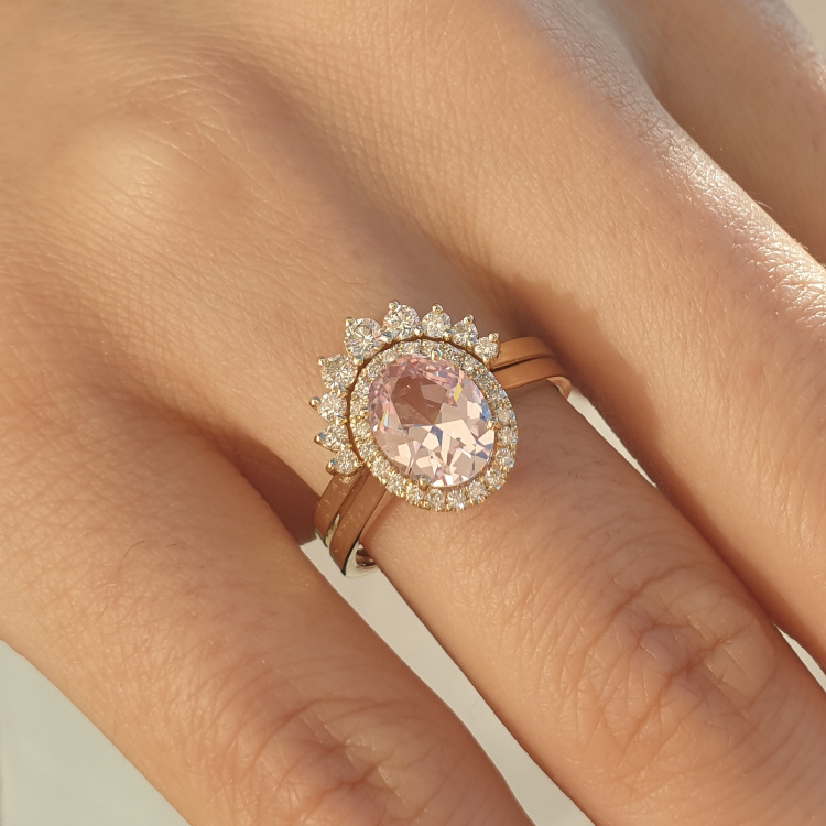 סט טבעת יהלומים ואבן מורגנייט וטבעת משלימה