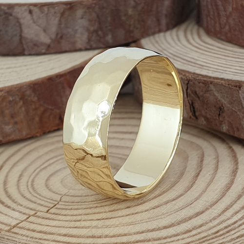 7.1mm Wide and Hammered Wedding Ring