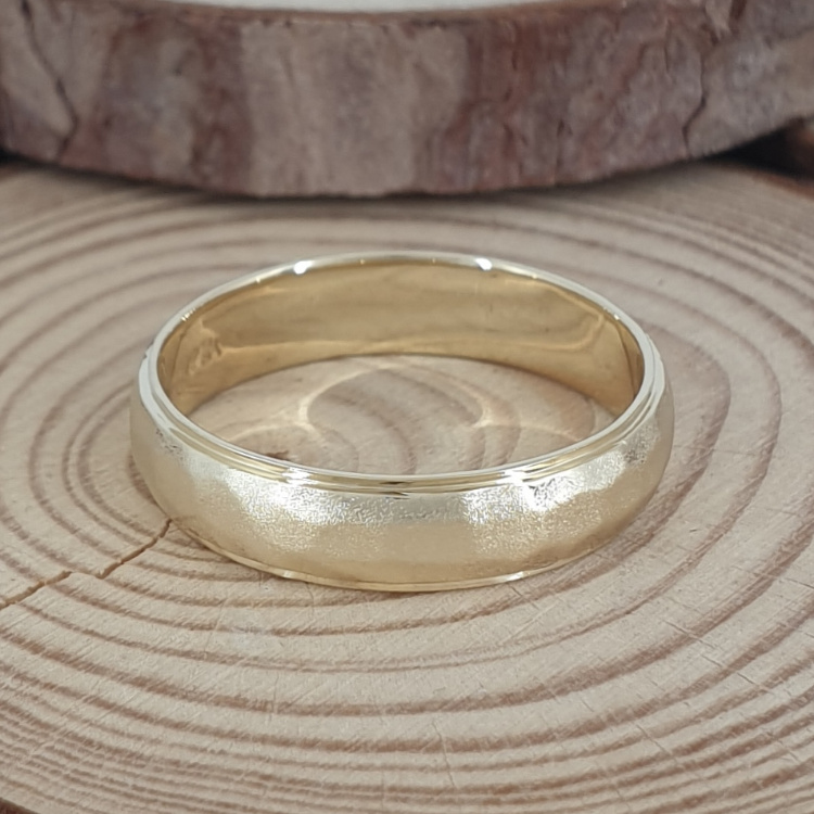 14K Gold Rounded Hammered Ring