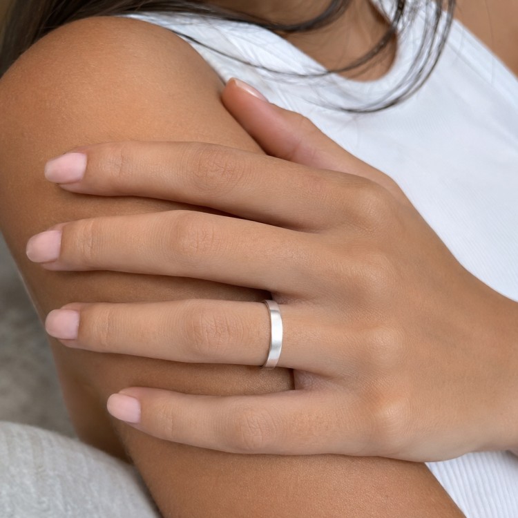 Realistic picture of Matte Flat Classic Wedding Band in 9K, 14K or 18K