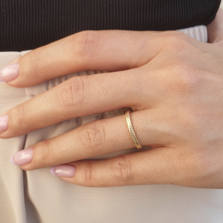 Additional image of  Thin Gold Wedding Ring with Special Decorations