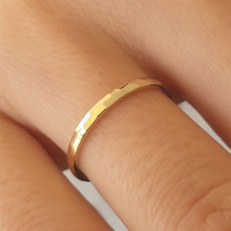 14K Gold Delicate Hammered Ring for Men and Women