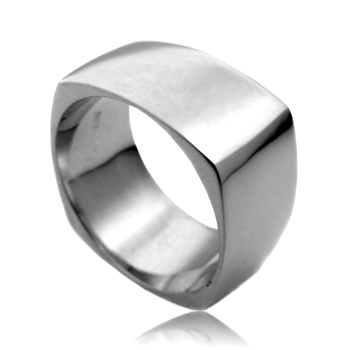 Wide square wedding ring in white gold