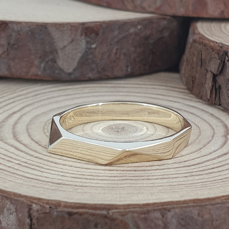 Realistic picture of 14K Gold Hammered Signet Ring